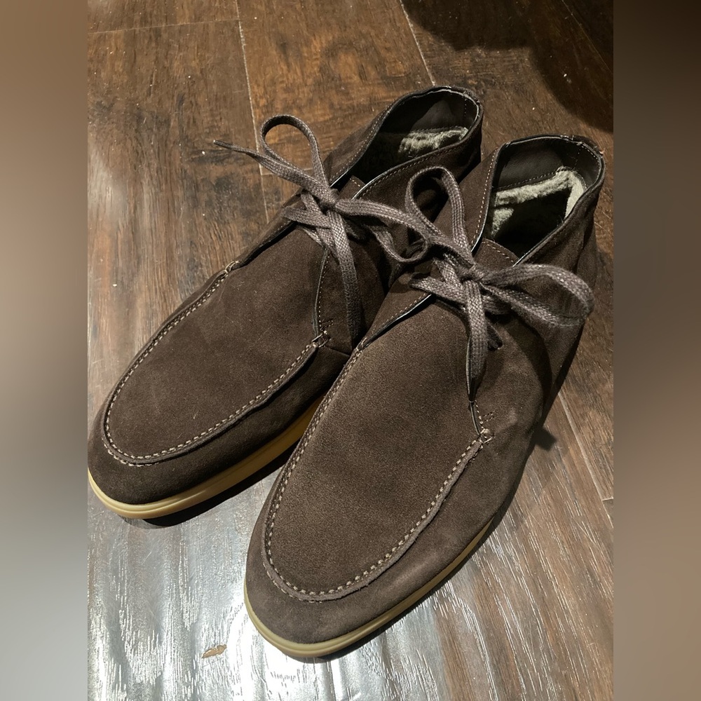Suitsupply Rare Shearling Lined Brown Suede Open Walk Chukka Moccasin Boots